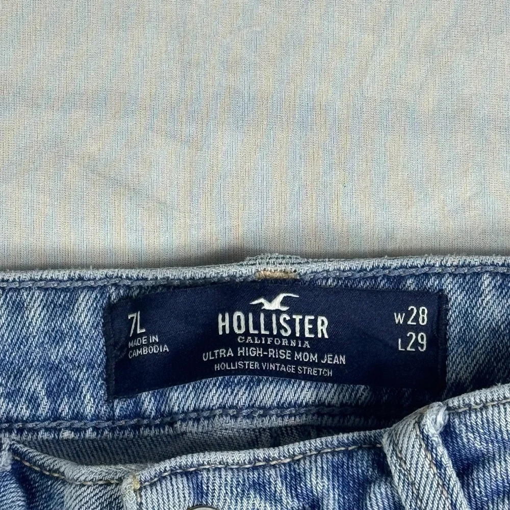 Vintage Hollister Womens Mom Jeans Blue Stretch Denim Raw Hem Ultra High-Rise 7L